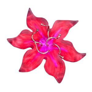 Alexis Bittar Lucite Gold-Tone Red Flower Brooch Pin Statement Jewelry